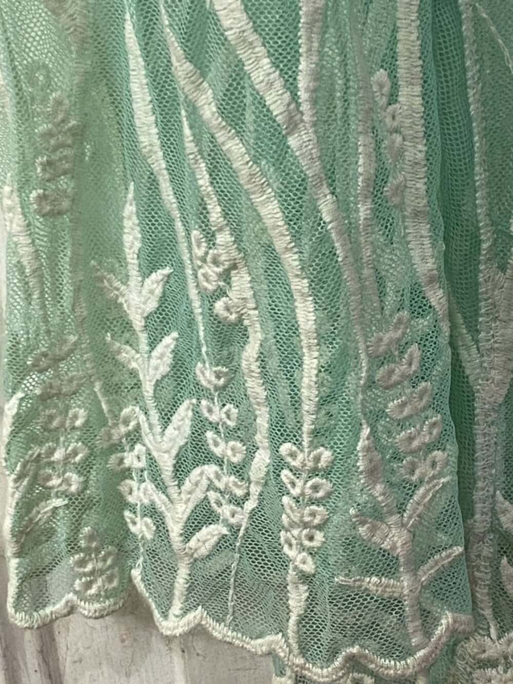 NEW BY TOGETHER Mesh Embroidered Top Blouse Tunic Long Sleeve Aqua/White - Picture 4 of 10